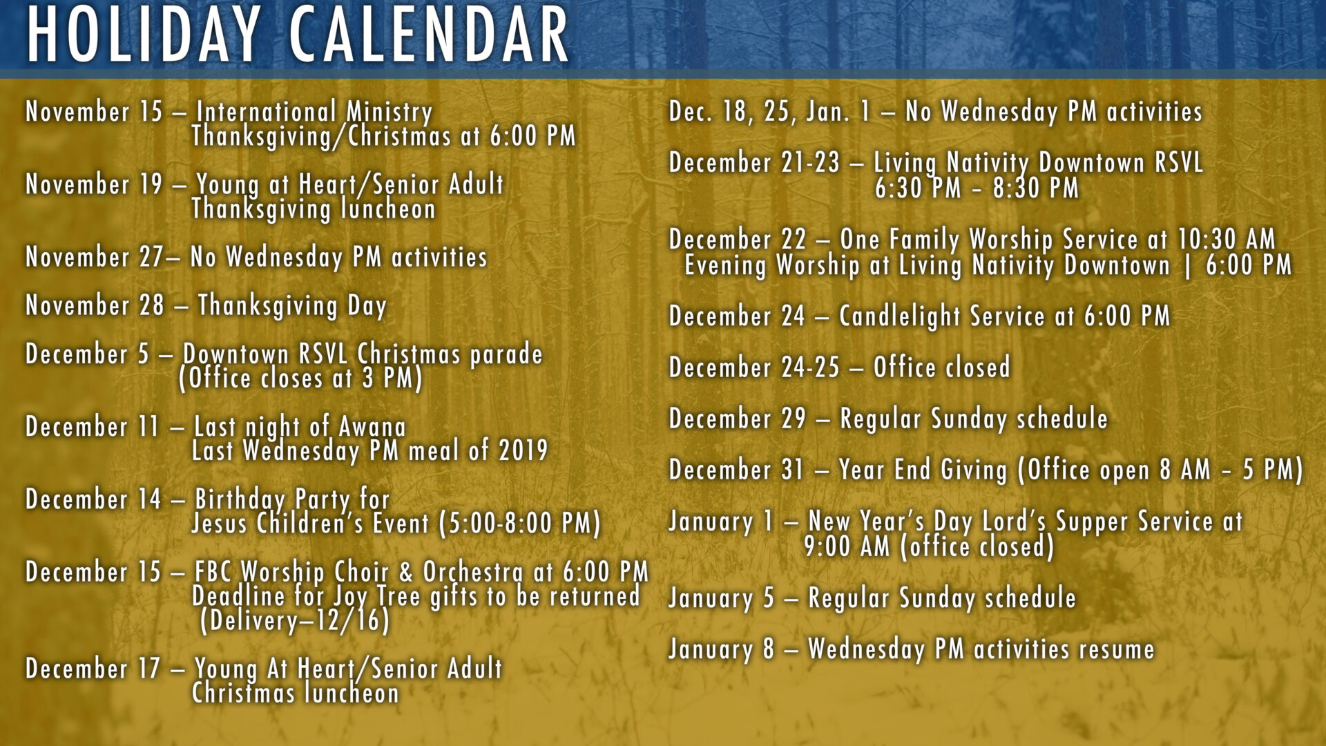 Holiday Calendar